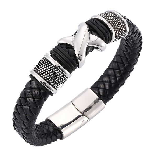 charm bracelets fashion black braided leather bracelet men jewelry x shape stainless steel magnetic buckle male wristband bangles gifts, Golden;silver
charm bracelets fashion black braided leather bracelet men jewelry x shape stainless steel magnetic buckle male wristband bangles gifts, Golden;silver