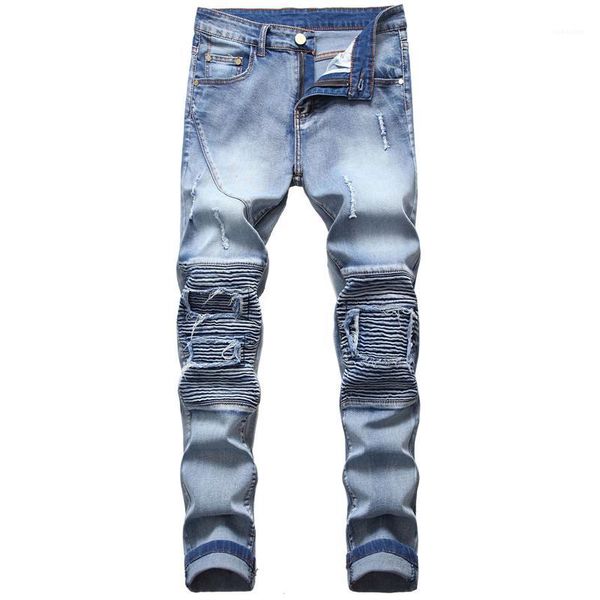 solid panelled male pencil pants designer washed distrressed homme trousers with pockets spring mens draped ripped jeans hole, Blue 
solid panelled male pencil pants designer washed distrressed homme trousers with pockets spring mens draped ripped jeans hole, Blue