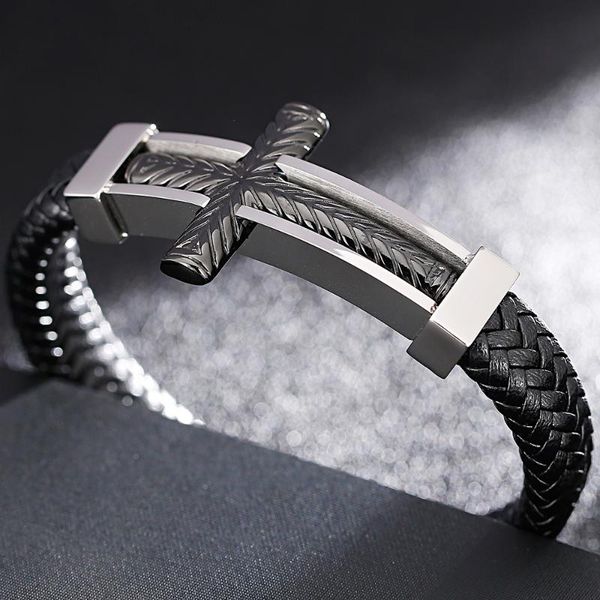 cross jewelry men's braided leather bracelets for men bracelet with magnet clasp black stainless steel wrap bangle logo engrave, Golden;silver
cross jewelry men's braided leather bracelets for men bracelet with magnet clasp black stainless steel wrap bangle logo engrave, Golden;silver