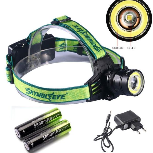 

10000 lumens led headlamp 4 modes zoomable led headlight camping head torch xm-l t6+cob hunting head lights+2*18650+charger