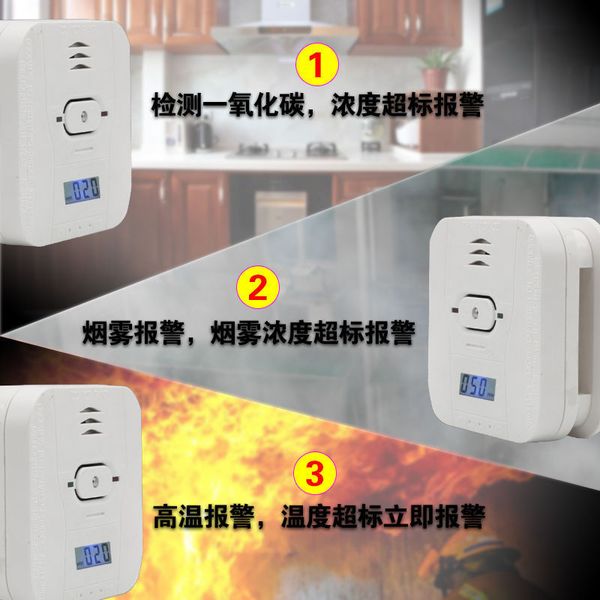 carbon monoxide smoke temperature three-in-one alarm household independent intelligent fire smoke detector, Black;white
carbon monoxide smoke temperature three-in-one alarm household independent intelligent fire smoke detector, Black;white