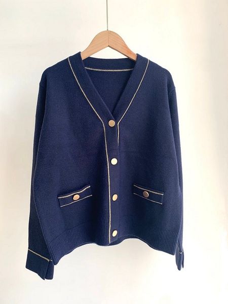 women's autumn new recommendation french elegant gold-rim button sweater cashmere soft waxy skin-friendly flat and textured knitted car, White;black