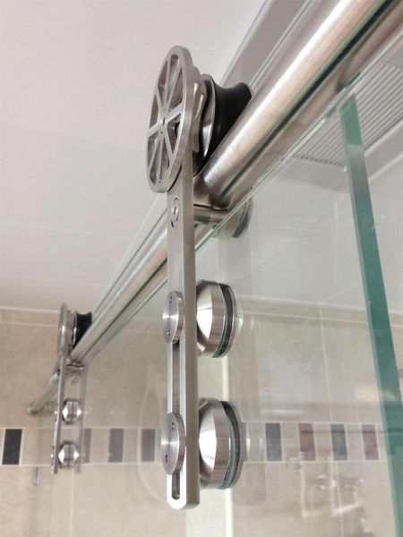 

diyhd 152cm/200cm stainless steel spoke wheel shower door sliding track frameless satin sliding shower door hardware