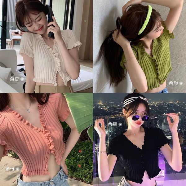 women fashion short-sleeve ruffles cardigans with single breasted big elastic knitted crop, White;black
women fashion short-sleeve ruffles cardigans with single breasted big elastic knitted crop, White;black