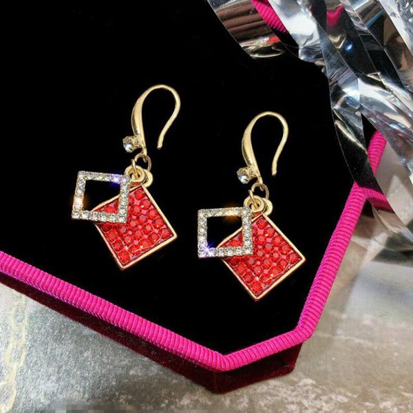 new style korean red colour temperament fashion sparking rhinestone geometry square opal stud earrings, Golden;silver
new style korean red colour temperament fashion sparking rhinestone geometry square opal stud earrings, Golden;silver