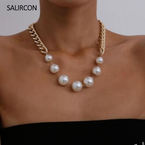 salircon simple new imitation pearl necklace for women punk gold color cuban link chain chunky necklace choker for women jewelry, Silver
salircon simple new imitation pearl necklace for women punk gold color cuban link chain chunky necklace choker for women jewelry, Silver