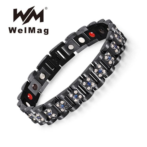 charm bracelets welmag 2021 fashion black stainless steel magnetic bio energy elegant flower crystal bracelet for women healing jewelry, Golden;silver
charm bracelets welmag 2021 fashion black stainless steel magnetic bio energy elegant flower crystal bracelet for women healing jewelry, Golden;silver