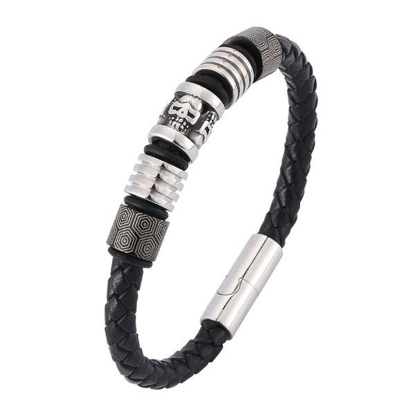 fashion men bracelet braided leather stainless steel magnet clasp vintage skull jewelry punk wristband gift c0418, Golden;silver
fashion men bracelet braided leather stainless steel magnet clasp vintage skull jewelry punk wristband gift c0418, Golden;silver