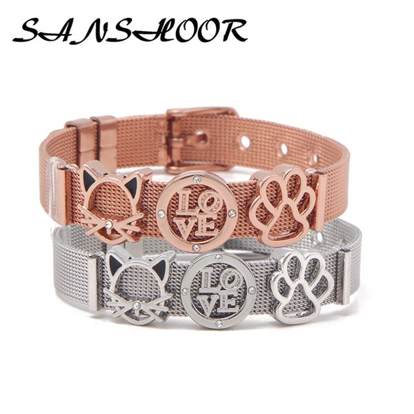 sanshoor cute stainless steel mesh keeper bracelet set with rubber and cat love silde charms as gift for women, Golden;silver
sanshoor cute stainless steel mesh keeper bracelet set with rubber and cat love silde charms as gift for women, Golden;silver