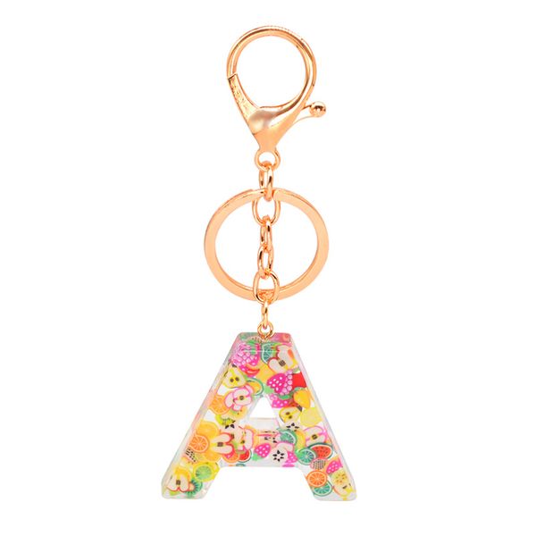 

Fashion Design Handmade Womens Gold Plated Capital Letters Keychain Cute Style Resin Fruits Letter Key Chain