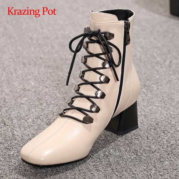 krazing pot large size work boots genuine leather cross-tied square toe thick high heel zipper office lady dress ankle boots l79, Black
krazing pot large size work boots genuine leather cross-tied square toe thick high heel zipper office lady dress ankle boots l79, Black