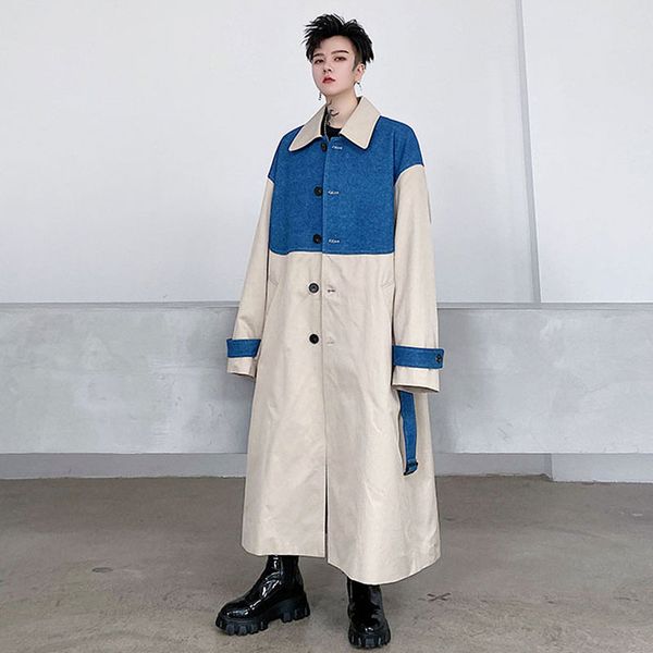 male women streetwear hip hop vintage fashion jacket windbreaker outerwear men deinm splice belt loose casual long trench coat, Tan;black
male women streetwear hip hop vintage fashion jacket windbreaker outerwear men deinm splice belt loose casual long trench coat, Tan;black