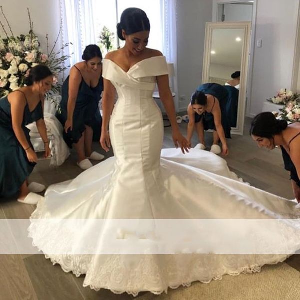 simple mermaid wedding dresses custom luxurious satin off the shoulder v-neck bridal dress formal gowns vestidoe de noiva 2020, White
simple mermaid wedding dresses custom luxurious satin off the shoulder v-neck bridal dress formal gowns vestidoe de noiva 2020, White