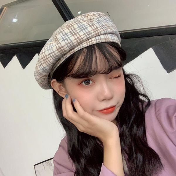 literary plaid beret female autumn and winter hat japanese retro all-match painter hat, Blue;gray
literary plaid beret female autumn and winter hat japanese retro all-match painter hat, Blue;gray