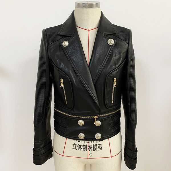 high street new fashion 2020 designer jacket women's lower edge detachable lion buttons synthetic leather motorcycle jacket, Black
high street new fashion 2020 designer jacket women's lower edge detachable lion buttons synthetic leather motorcycle jacket, Black
