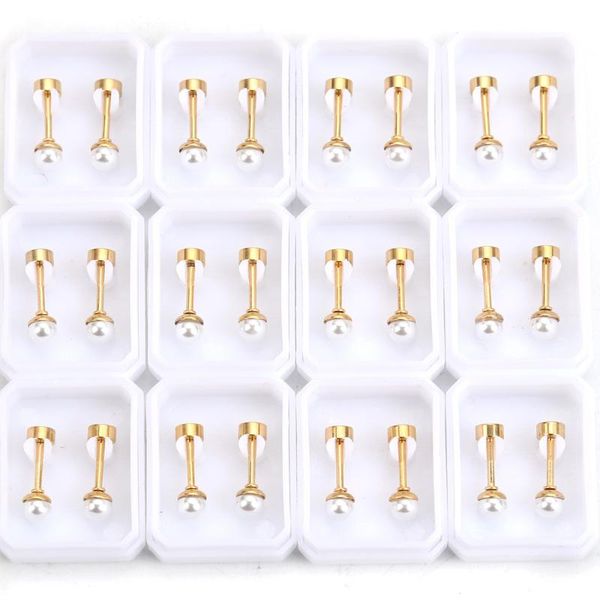 stud 8seasons 316 stainless steel ear post earrings gold color imitation pearl ball screwed off 4mm/5mm/6mm,1set ( 12 pairs/set), Golden;silver
stud 8seasons 316 stainless steel ear post earrings gold color imitation pearl ball screwed off 4mm/5mm/6mm,1set ( 12 pairs/set), Golden;silver