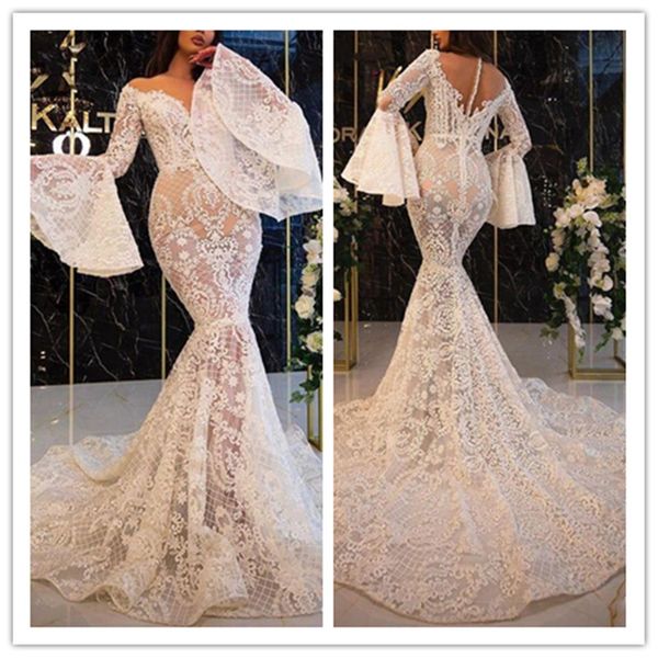 see through кружево русалка свадебные платья sheer шеи flare длинные рукава дубай африканских свадебные платья с помощью кнопки назад sexy v, White
see through кружево русалка свадебные платья sheer шеи flare длинные рукава дубай африканских свадебные платья с помощью кнопки назад sexy v, White