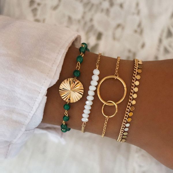 4 pcs/ set green beads chain bracelets set for women beads strand round loop charm bracelets women's gold link chain braclets, Golden;silver
4 pcs/ set green beads chain bracelets set for women beads strand round loop charm bracelets women's gold link chain braclets, Golden;silver