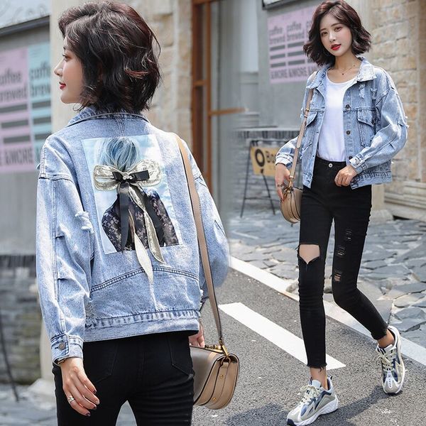 fashion loose holes bat sleeve women denim coat sequins print short jean jacket pockets turn-down collar female outwear, Black;brown
fashion loose holes bat sleeve women denim coat sequins print short jean jacket pockets turn-down collar female outwear, Black;brown