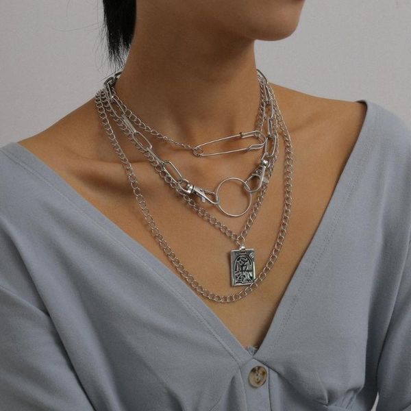 2020 gothic square carved coin pendant necklace multi layered double button chain choker necklace jewelry for women men, Silver
2020 gothic square carved coin pendant necklace multi layered double button chain choker necklace jewelry for women men, Silver