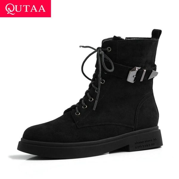boots qutaa 2021 flock round toe lace up zipper casual women shoes winter warm fur fashion metal decoration ankle size 34-43, Black
boots qutaa 2021 flock round toe lace up zipper casual women shoes winter warm fur fashion metal decoration ankle size 34-43, Black