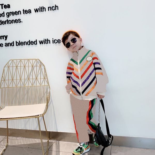 child kids fashion clothing suit trendy boys girls letter print with rainbow stripe fashion jacket + pants two pieces kids clothing sets, White
child kids fashion clothing suit trendy boys girls letter print with rainbow stripe fashion jacket + pants two pieces kids clothing sets, White