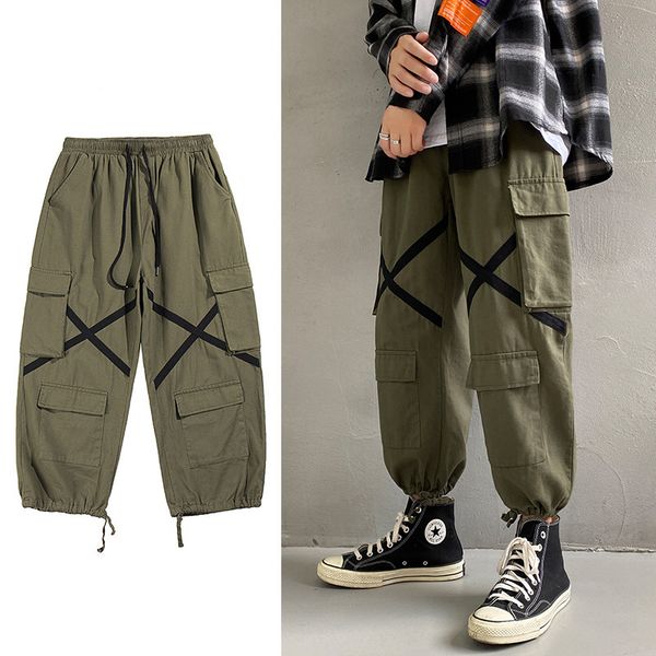 2020 autumn new cargo pants men's fashion japanese large size loose drawstring waist nine-point casual pants men, Black
2020 autumn new cargo pants men's fashion japanese large size loose drawstring waist nine-point casual pants men, Black