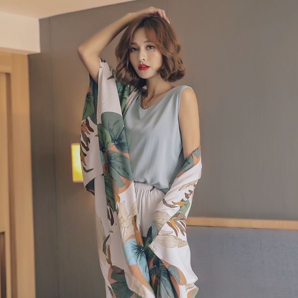4-piece ladies pajamas set leaf cardigan women's home wear set comfortable cotton silk vest robe women's pajamas, Black;red
4-piece ladies pajamas set leaf cardigan women's home wear set comfortable cotton silk vest robe women's pajamas, Black;red