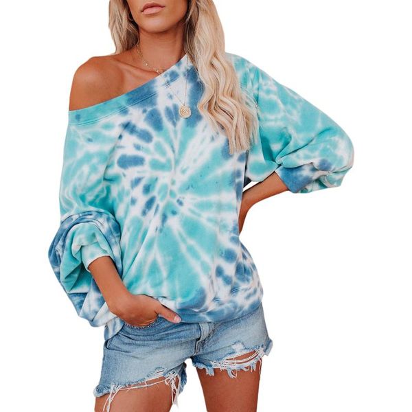 women tie-dye t-shirt, shoulder long sleeve lantern sleeve crop spring clothing, Gray;blue
women tie-dye t-shirt, shoulder long sleeve lantern sleeve crop spring clothing, Gray;blue