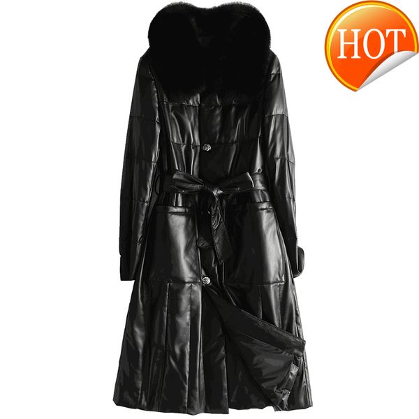 sheepskin 100% real coat women winter natural collar duck down jacket female long genuine leather jackets hiver y005q, Black
sheepskin 100% real coat women winter natural collar duck down jacket female long genuine leather jackets hiver y005q, Black