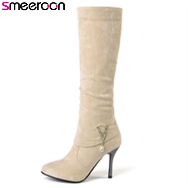 boots smeeroon women knee high for super heels autumn winter pointed toe ladies shoes big size 34-43, Black
boots smeeroon women knee high for super heels autumn winter pointed toe ladies shoes big size 34-43, Black