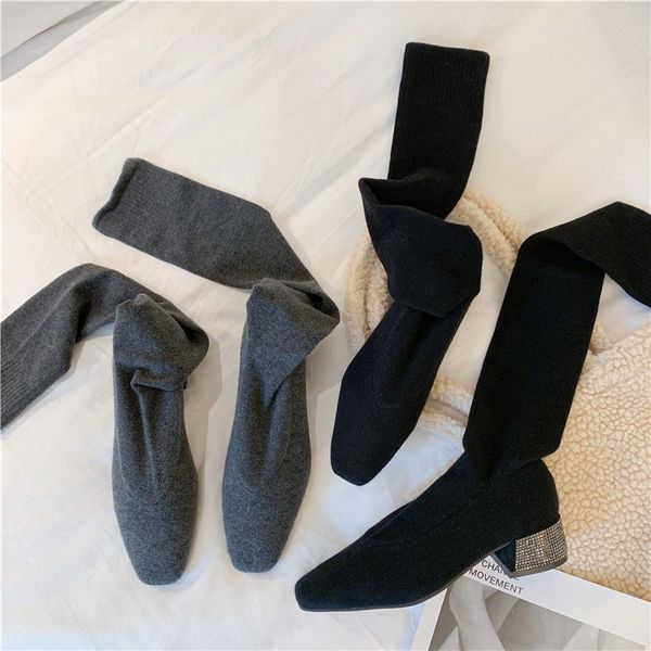 2020 women stretch sock long thigh high boots glitter square 4cm low heels autumn over the knee boots stripper winter gray shoes, Black
2020 women stretch sock long thigh high boots glitter square 4cm low heels autumn over the knee boots stripper winter gray shoes, Black