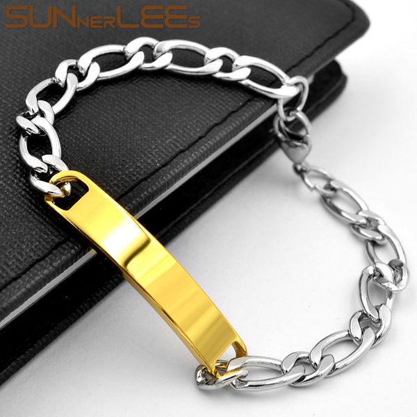link, chain sunnerlees stainless steel id bracelet high polished surface charm link silver color gold plated men women jewelry scb18, Black
link, chain sunnerlees stainless steel id bracelet high polished surface charm link silver color gold plated men women jewelry scb18, Black