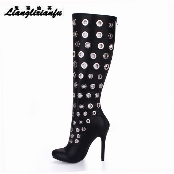 llxf rivet knee-high motorcycle boots 12cm thin heels pointed toe zipper sm shoes woman botas mujer wedding pumps plus us11 12, Black
llxf rivet knee-high motorcycle boots 12cm thin heels pointed toe zipper sm shoes woman botas mujer wedding pumps plus us11 12, Black