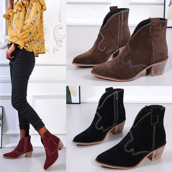 women's short boots chunky heel fashion boots side zipper suede pointed toe large size women's shoes, Black
women's short boots chunky heel fashion boots side zipper suede pointed toe large size women's shoes, Black