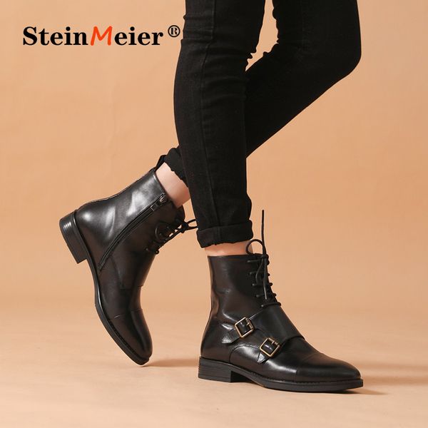 women calfskin leather zipper boots closure buckle motorcycle lace-up ladies ankle boots handmade monk 2020 shoes, Black
women calfskin leather zipper boots closure buckle motorcycle lace-up ladies ankle boots handmade monk 2020 shoes, Black