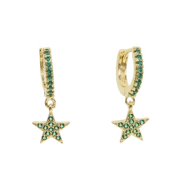 wholesale green cz paved star dangle charm earring for wedding jewelry, Silver