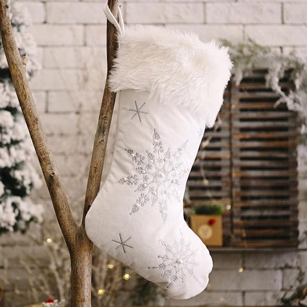 1pc christmas stocking plush cloth soft pearl snowflake christmas candy bags gift socks xmas tree hanging ornaments
1pc christmas stocking plush cloth soft pearl snowflake christmas candy bags gift socks xmas tree hanging ornaments