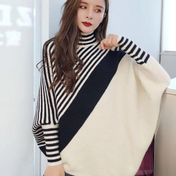 2019autumn winter women knitted sweater turtleneck diagonal stripe batwing sleeve asymmetrical pullover sweaters female knitwear, White;black
2019autumn winter women knitted sweater turtleneck diagonal stripe batwing sleeve asymmetrical pullover sweaters female knitwear, White;black