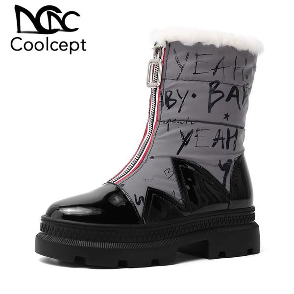 coolcept genuine leather snow boots women fashion print thick sole ankle boots winter warm plush fur women footwear size 34-39, Black
coolcept genuine leather snow boots women fashion print thick sole ankle boots winter warm plush fur women footwear size 34-39, Black