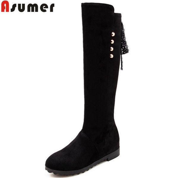asumer black fashion boots women round toe cross tied knee high boots women flock ladies prom height increasing shoes
asumer black fashion boots women round toe cross tied knee high boots women flock ladies prom height increasing shoes