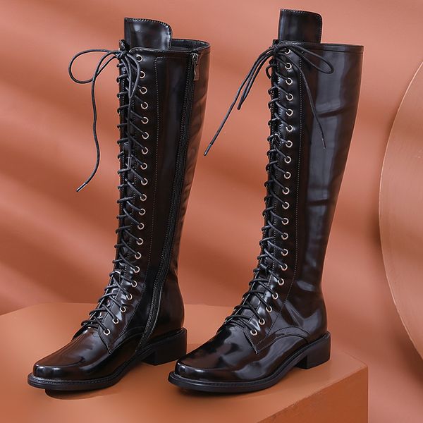 concise genuine leather office lady knee high boots motorcycle boots platform cross tied chunky heels shoes woman, Black
concise genuine leather office lady knee high boots motorcycle boots platform cross tied chunky heels shoes woman, Black