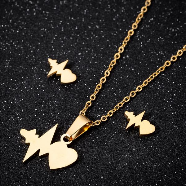 gold heart necklace earrings jewelry set fashion special gifts jewelry stainless steel heartbeat pendant necklace, Silver
gold heart necklace earrings jewelry set fashion special gifts jewelry stainless steel heartbeat pendant necklace, Silver