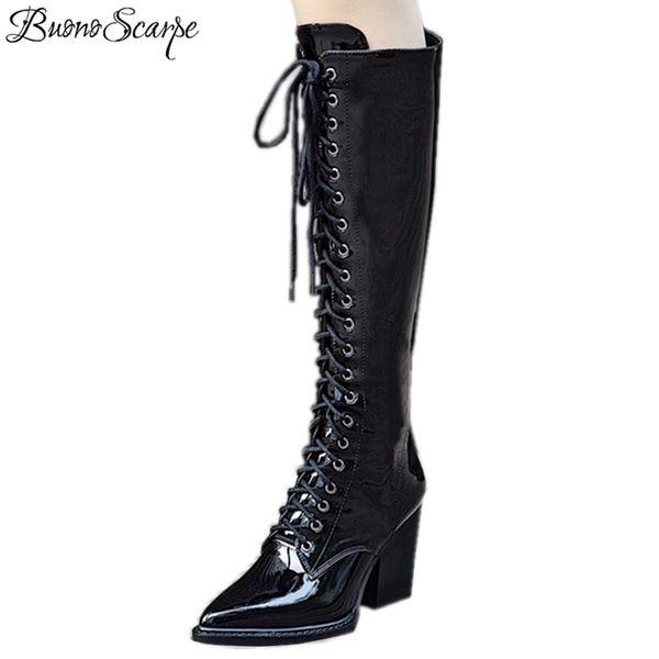boots buonoscarpe fashion brand design cross tied knee high patent leather zipper shoes chunky heel motorcycle female, Black
boots buonoscarpe fashion brand design cross tied knee high patent leather zipper shoes chunky heel motorcycle female, Black