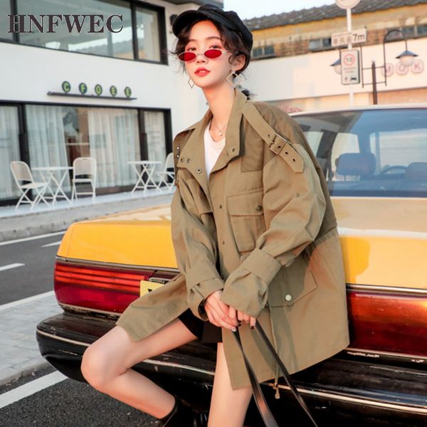 women's jackets 2021 spring safari style plus size khaki women coats korea big pockets ladies jacket casual loose overcoat t476, Black;brown
women's jackets 2021 spring safari style plus size khaki women coats korea big pockets ladies jacket casual loose overcoat t476, Black;brown