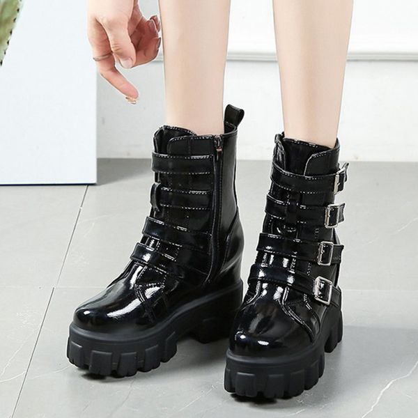 fashion double buckle chunky boots women black patent leather platform ankle boots woman punk style hidden heels shoes
fashion double buckle chunky boots women black patent leather platform ankle boots woman punk style hidden heels shoes