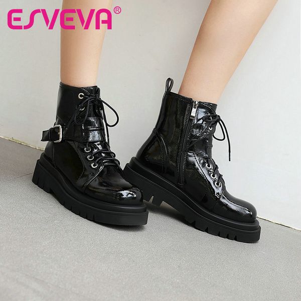 esveva 2021 lace up square heel pu patent leather ankle boots women boots shoes round toe zipper platform size 34-43, Black
esveva 2021 lace up square heel pu patent leather ankle boots women boots shoes round toe zipper platform size 34-43, Black