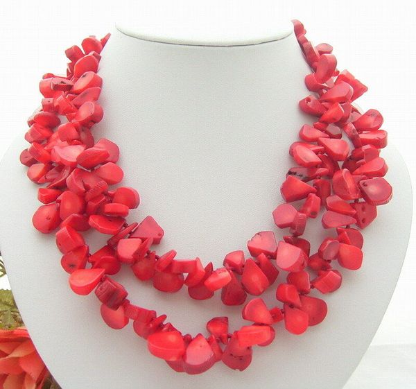 18" 2strds 19mm orange red coral necklace, Silver