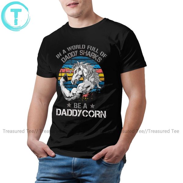 shark t shirt in a world full of daddy sharks t-shirt printed funny tee shirt beach short sleeves mens tshirt