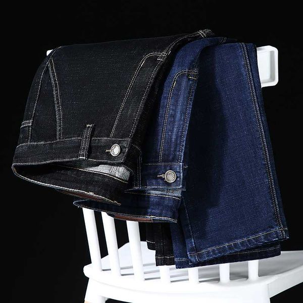 men's jeans quanbo plus size 42 40 man pants 2021 autumn winter business casual steaight loose stretch denim trousers, Blue 
men's jeans quanbo plus size 42 40 man pants 2021 autumn winter business casual steaight loose stretch denim trousers, Blue